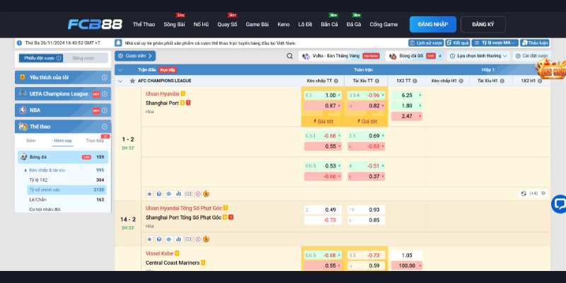 Các kèo cược nổi bật tại thể thao FCB88